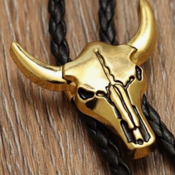 Golden Skull Western Bolo Tie Hat Necklace Accessory - Picture 5 of 5